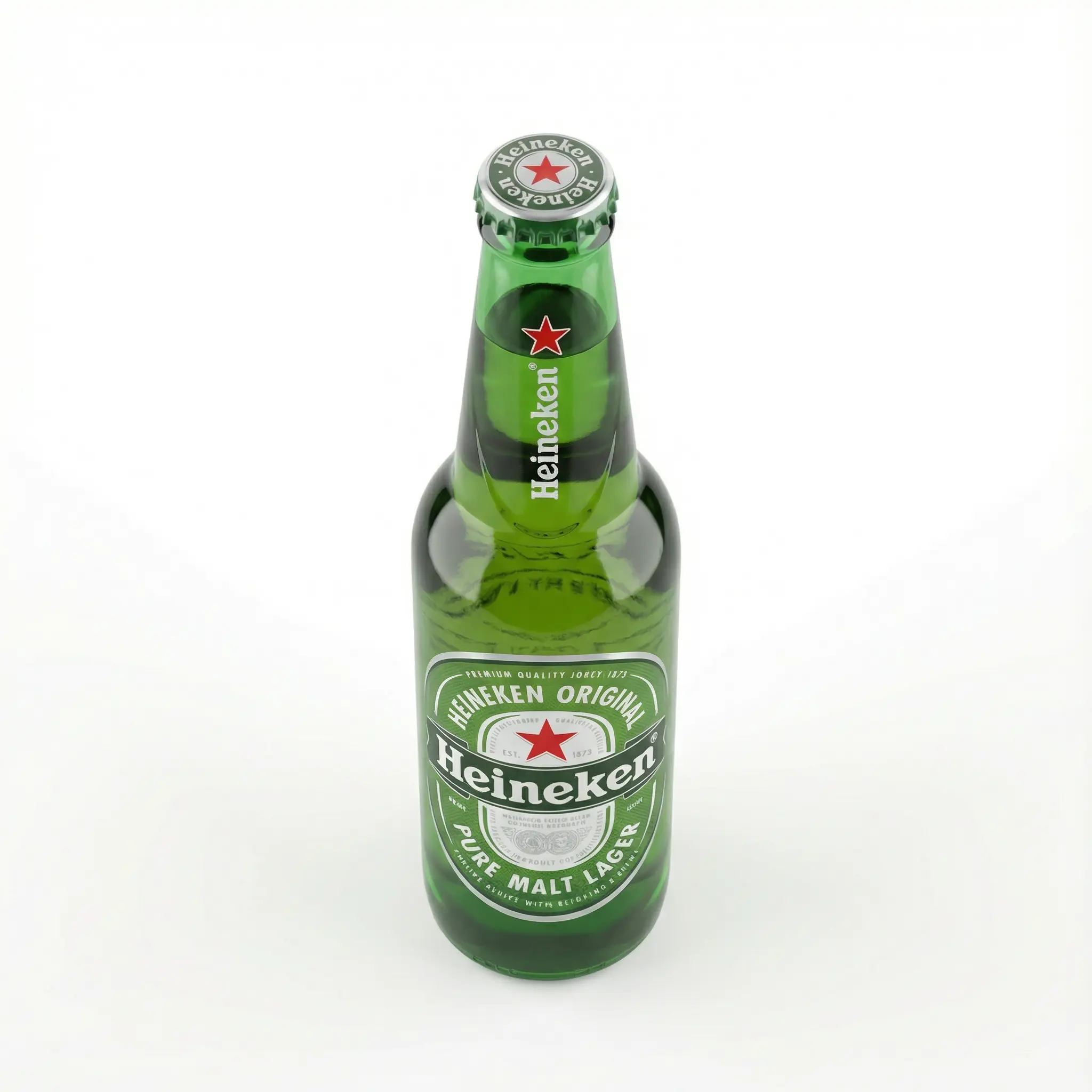 vue dessus capsule verte bière blonde Heineken bouteille